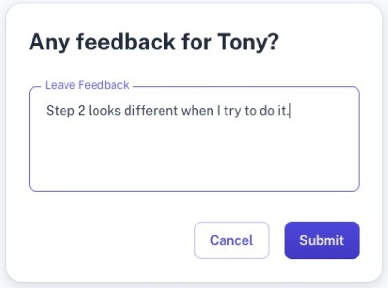 scribe how-to guide creator feedback screen with feedback from an employee